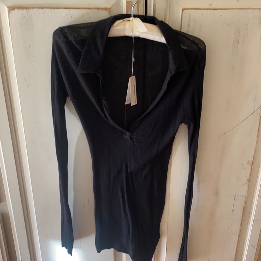 New James Perse sheer black knit tee